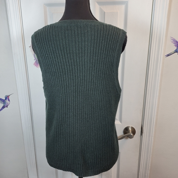 Sag Harbor Vintage Dark Green Ribbed Cable Knit Button Front Vest Medium - Picture 4 of 5